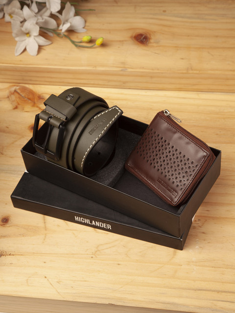 

HIGHLANDER Men Coffee Brown Wallet & Olive Green Belt Gift Set