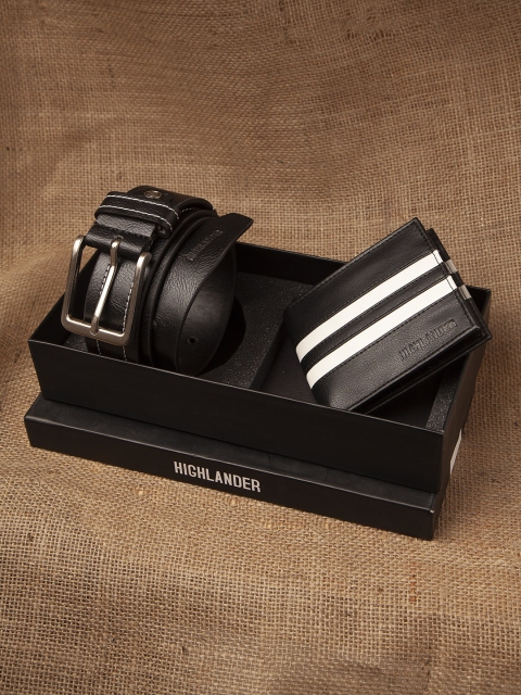 

HIGHLANDER Men Black & White Striped Wallet & Belt Gift Set