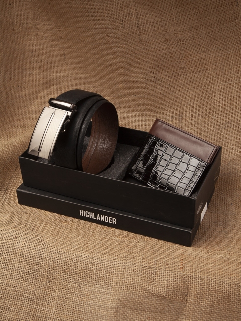 

HIGHLANDER Men Black & Coffee Brown Wallet & Reversible Belt Gift Set