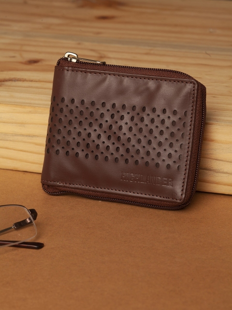 

HIGHLANDER Men Brown Cut-Out Zip Around Wallet
