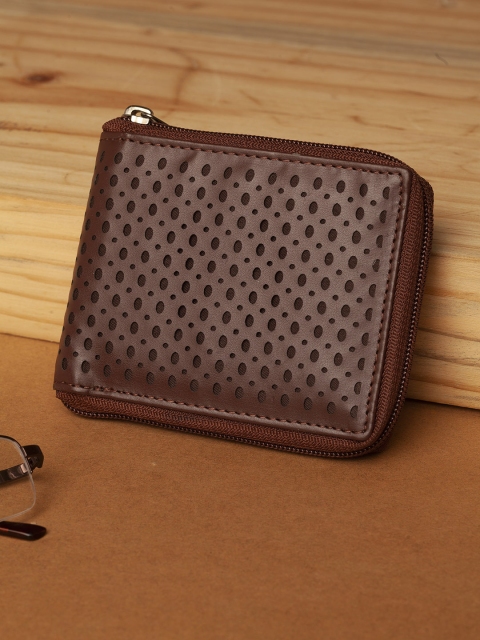 

HIGHLANDER Men Brown Laser Cut Zip Around Wallet