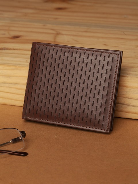 

HIGHLANDER Men Coffee Brown Laser Cut Two Fold Wallet