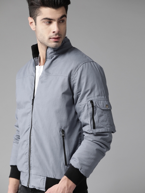 

Roadster Men Blue Solid Antiviral Finish Bomber Jacket