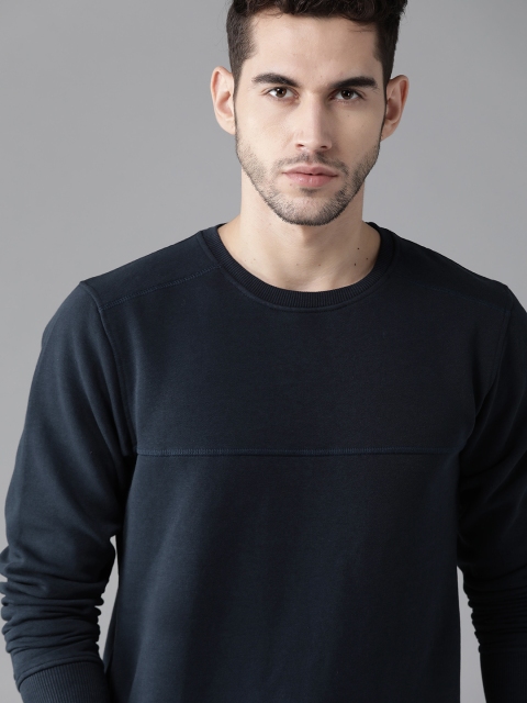 

Roadster Men Navy Blue Solid Antiviral Protective Finish Sweatshirt
