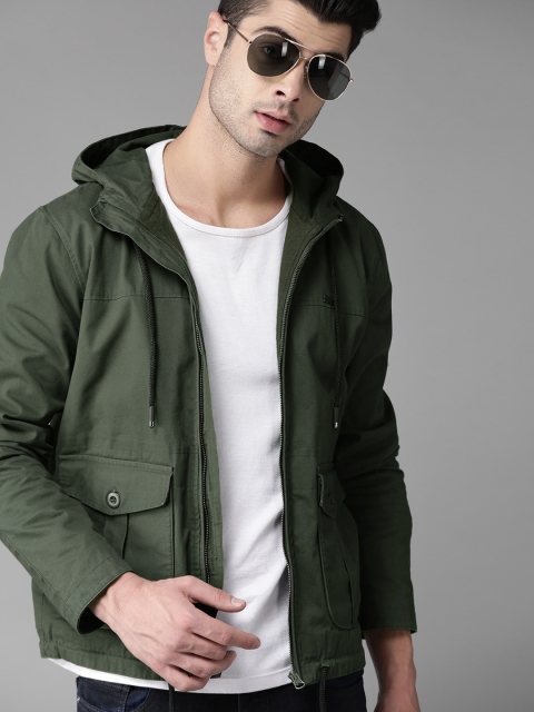 

Roadster Men Green Solid Hooded Tailored Jacket