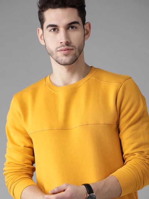 

Roadster Men Mustard Yellow Antiviral & Antibacterial protection Solid Sweatshirt