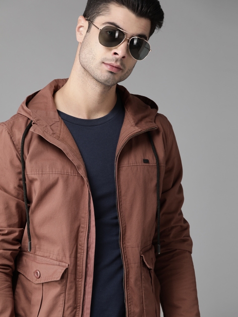 

Roadster Men Brown Antiviral & Antibacterial protection Solid Hooded Tailored Jacket