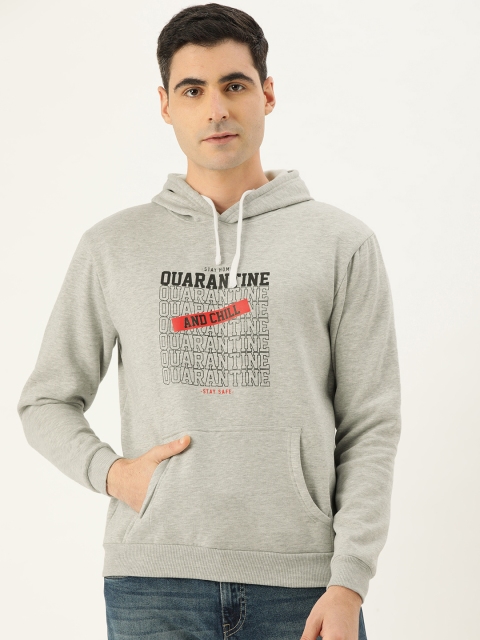 

Campus Sutra Men Grey Melange Printed Hooded Bio Wash Sweatshirt
