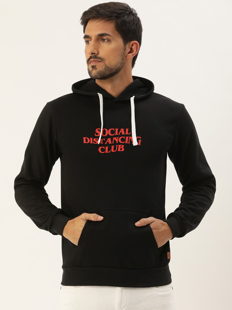 

Campus Sutra Men Black Printed Hooded Pullover Sweatshirt