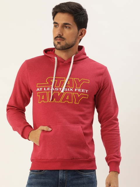 

Campus Sutra Men Red Printed Hooded Sweatshirt