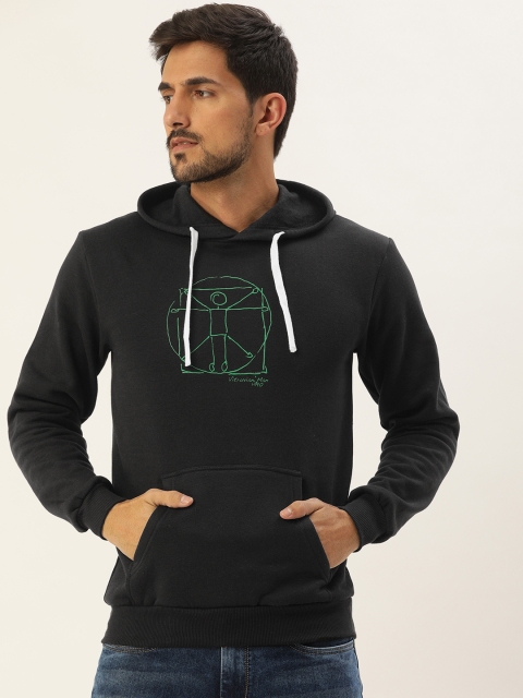 

Campus Sutra Men Black Printed Hooded Sweatshirt