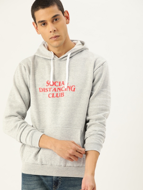 

Campus Sutra Men Grey Melange Printed Hooded Bio Wash Sweatshirt