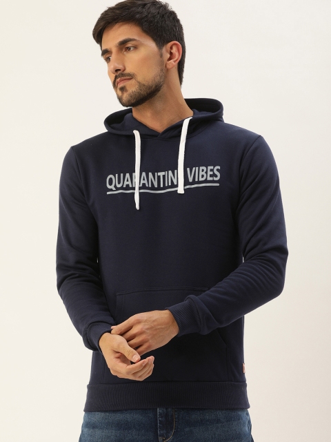 

Campus Sutra Men Navy Blue Printed Hooded Pullover Sweatshirt