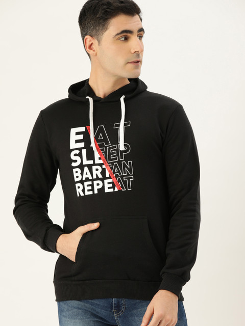 

Campus Sutra Men Black & White Printed Hooded Sweatshirt