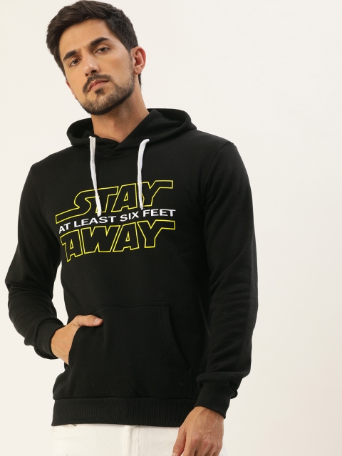 

Campus Sutra Men Black Printed Hooded Pullover Sweatshirt