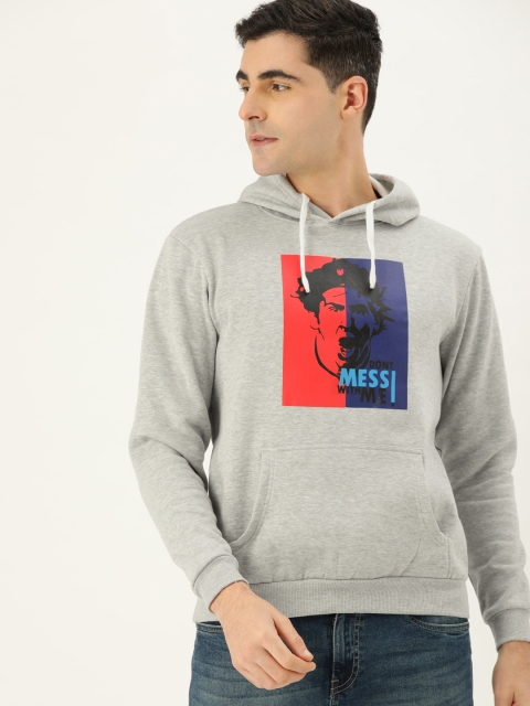 

Campus Sutra Men Grey Printed Hooded Bio Wash Sweatshirt