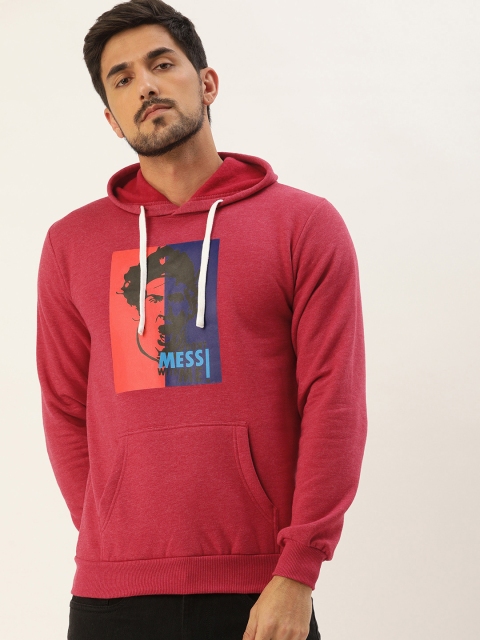 

Campus Sutra Men Maroon & Blue Printed Hooded Sweatshirt