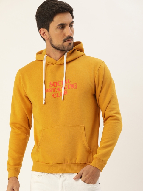 

Campus Sutra Men Mustard Printed Hooded Bio Wash Sweatshirt