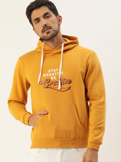

Campus Sutra Men Mustard Yellow Printed Hooded Sweatshirt