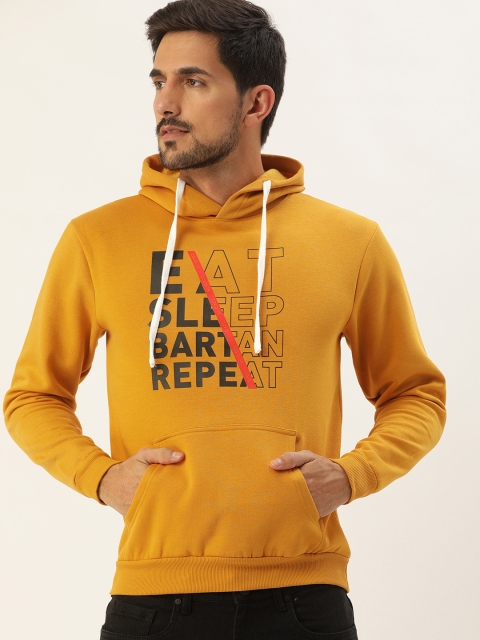 

Campus Sutra Men Mustard Yellow Printed Hooded Sweatshirt