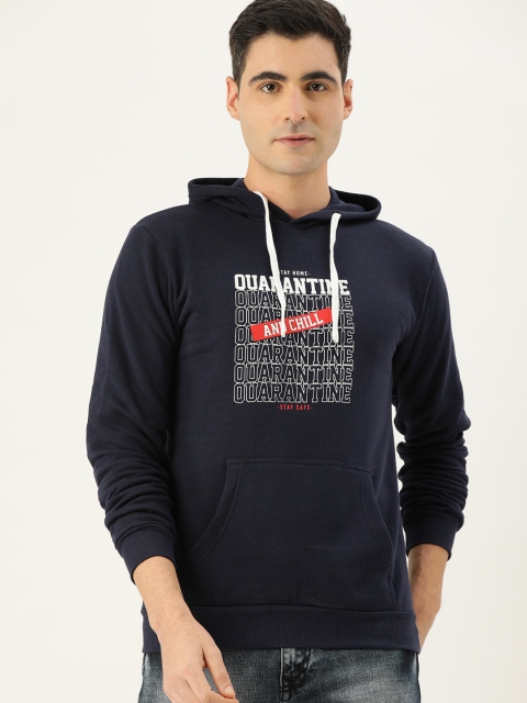 

Campus Sutra Men Navy Blue Printed Hooded Sweatshirt