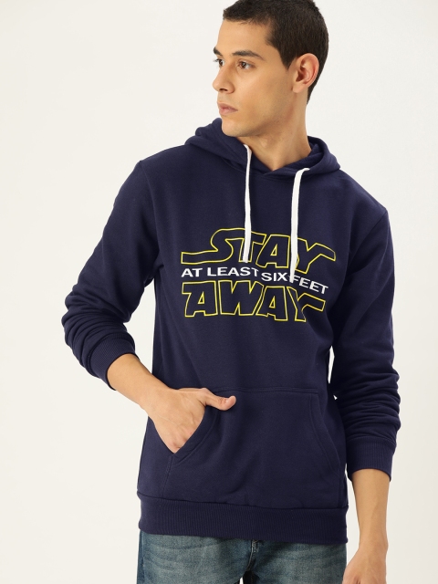 

Campus Sutra Men Navy Blue Printed Hooded Bio Wash Sweatshirt