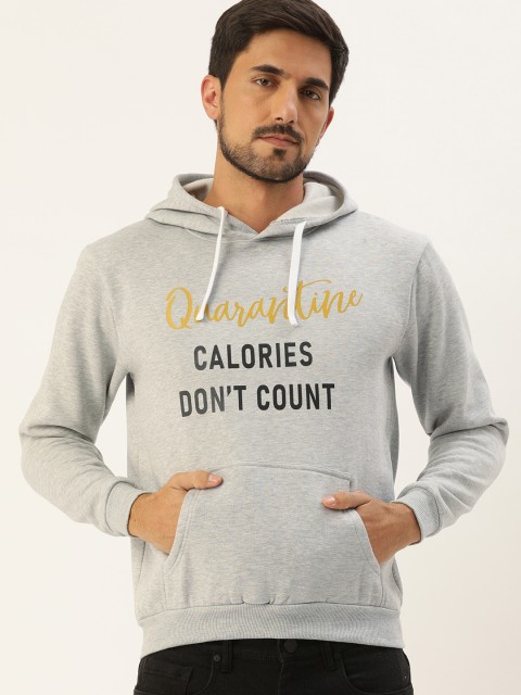 

Campus Sutra Men Grey Printed Hooded Pullover Sweatshirt