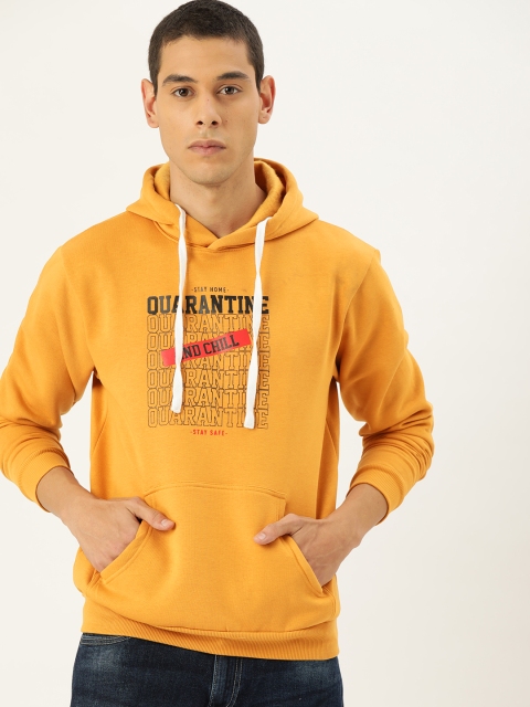 

Campus Sutra Men Mustard Yellow Printed Hooded Sweatshirt