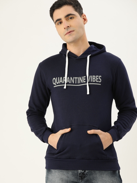 

Campus Sutra Men Navy Blue Printed Hooded Sweatshirt