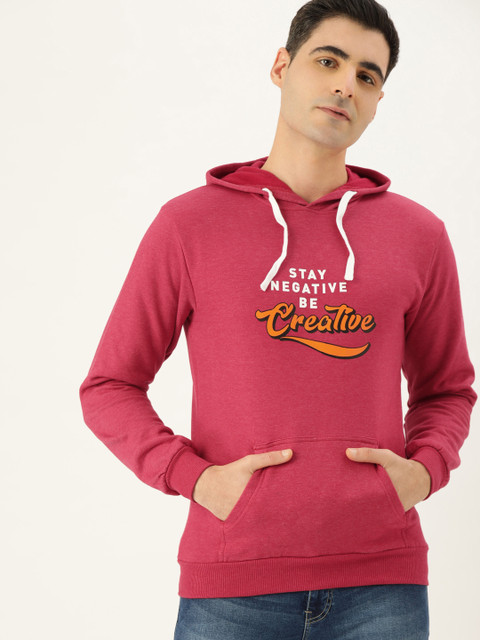 

Campus Sutra Men Pink Printed Hooded Sweatshirt