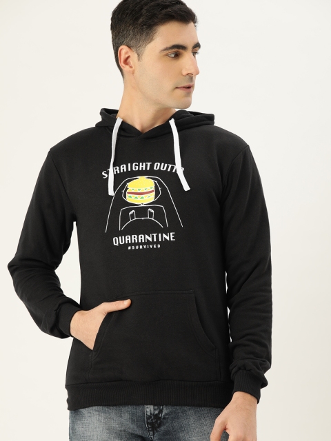 

Campus Sutra Men Black Printed Hooded Sweatshirt