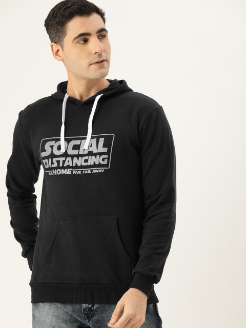 

Campus Sutra Men Black Printed Hooded Sweatshirt
