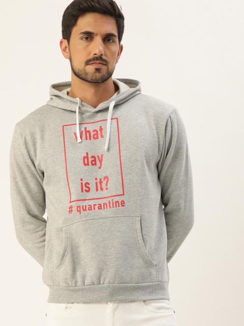 

Campus Sutra Men Grey & Red Printed Hooded Sweatshirt