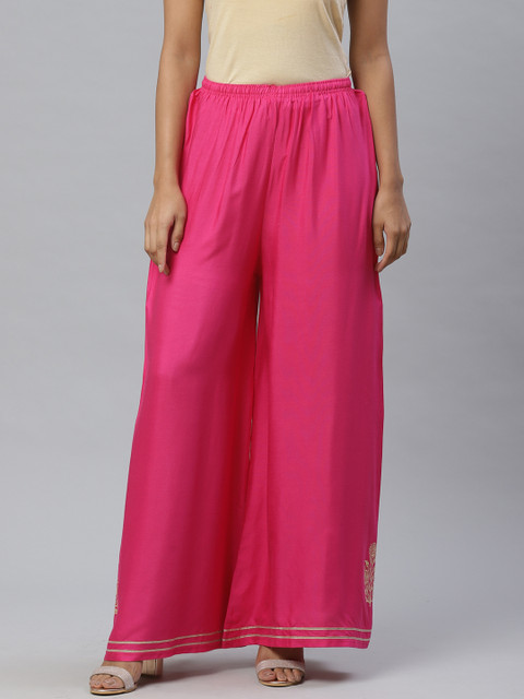 

PINKSKY Women Pink Solid Straight Palazzos