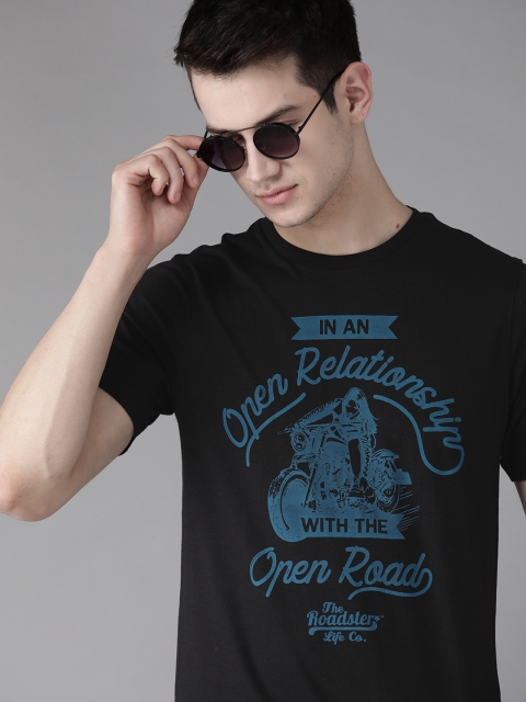 

Roadster Men Black & Blue Printed Round Neck T-shirt