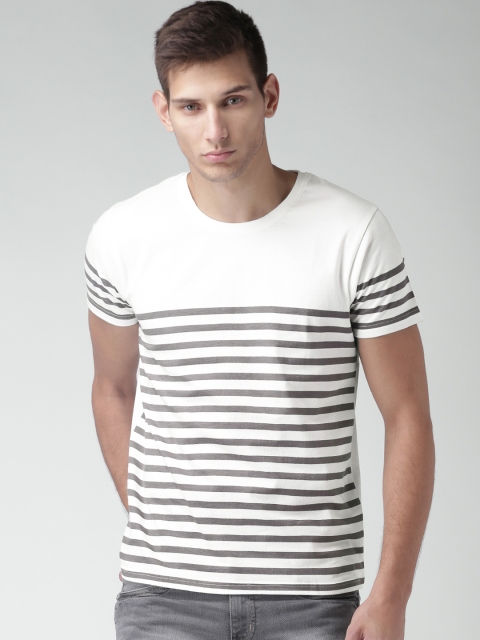 

Moda Rapido Off-White & Grey Striped T-shirt