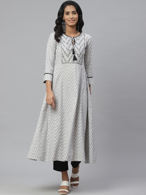 

PINKSKY Women Off-White & Grey Printed Kurta with Trousers