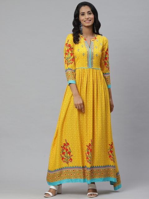 

PINKSKY Women Yellow & Maroon Printed Kurta with Trousers