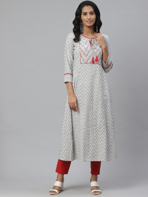 

PINKSKY Women Off-White & Grey Printed Kurta with Trousers