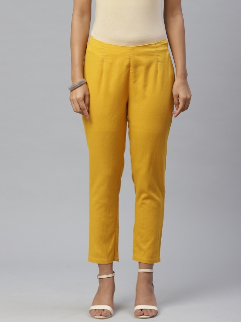 

PINKSKY Women Mustard Yellow Smart Slim Fit Solid Cropped Trousers