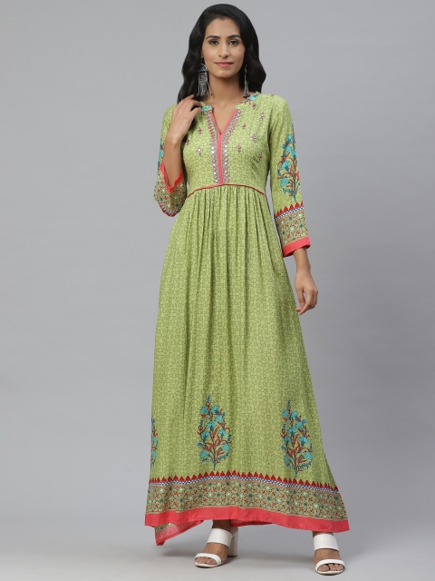

PINKSKY Women Green & Blue Printed Kurta with Trousers