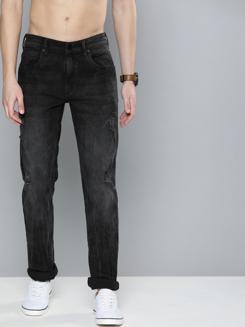 

HERE&NOW Men Black Slim Fit Mid-Rise Low Distress Stretchable Jeans