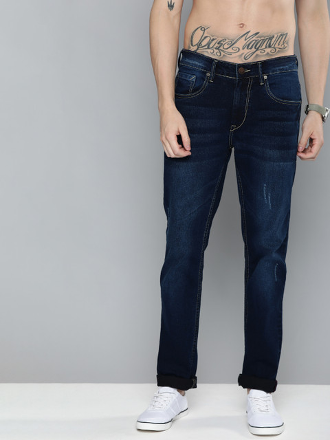 

HERE&NOW Men Blue Slim Fit Mid-Rise Low Distress Stretchable Jeans