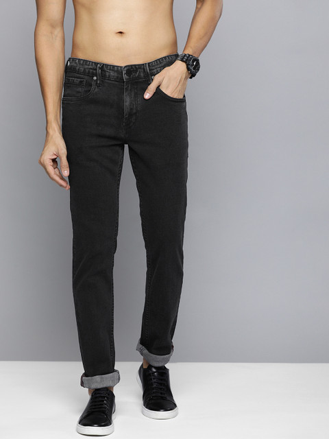 

HERE&NOW Men Black Regular Fit Mid-Rise Clean Look Stretchable Jeans