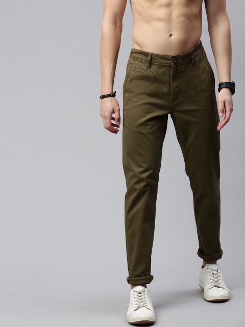 

Roadster Men Antiviral & Antibacterial protection Olive Green Slim Fit Solid Chinos