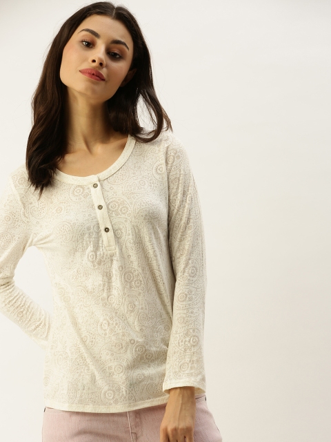 

American Crew Women Off-White Self Design Top
