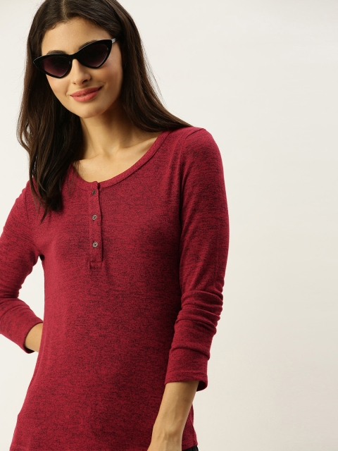 

American Crew Women Red Self Design Top