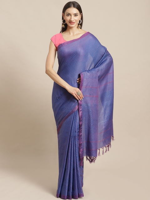 

swatika Navy Blue & Purple Woven Design Handloom Bhagalpuri Saree