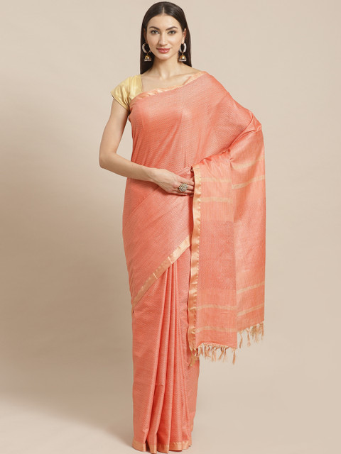 

swatika Peach-Coloured & Beige Woven Design Handloom Bhagalpuri Saree