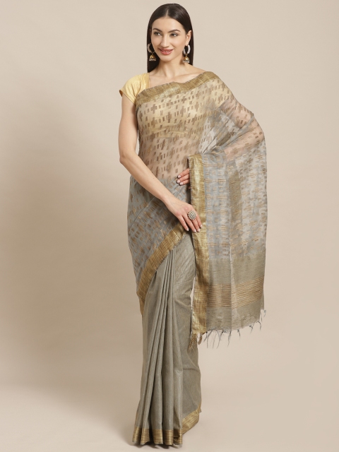 

swatika Grey & Beige Zari Woven Design Handloom Bhagalpuri Saree